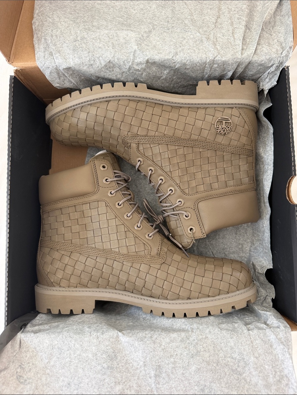 Timberland Men's Woven Leather Bottega Veneta Style Boots - Beige - 11.5 Mens